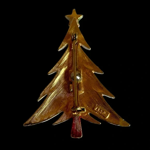Vintage Signed ART Arthur Pepper White Enamel Christmas Tree Brooch - Picture 2 of 3